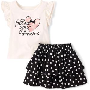 The Children’s Place baby-girls And Toddler Short Sleeve Shirt and Skirt, 2 Piece Outfit(White Daisy)