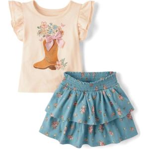 The Children’s Place baby-girls And Toddler Short Sleeve Shirt and Skirt, 2 Piece Outfit(Winter Sky)