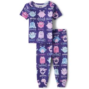 The Children’s Place baby-girls And Toddler Snug Fit 100% Cotton Short Sleeve Top and Pants 2 Piece Pajama Set(Purple Monster)