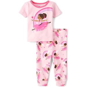 The Children’s Place baby-girls And Toddler Snug Fit 100% Cotton Short Sleeve Top and Pants 2 Piece Pajama Set(Rainbow Dancers)