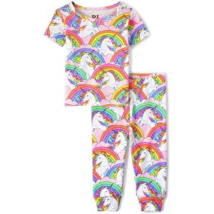 The Children’s Place baby-girls And Toddler Snug Fit 100% Cotton Short Sleeve Top and Pants 2 Piece Pajama Set(Unicorn Neon Peony)