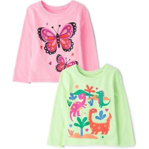 The Children’s Place baby-girls And Toddler Unicorns,butterflies,trends Long Sleeve Graphic T-shirts,2 Pack(Butterfly/Dino)