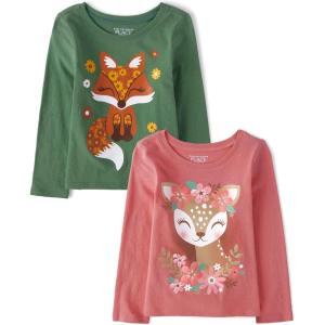 The Children’s Place baby-girls And Toddler Unicorns,butterflies,trends Long Sleeve Graphic T-shirts,2 Pack(Fox/Deer)