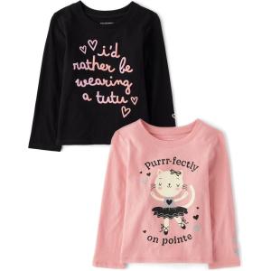 The Children’s Place baby-girls And Toddler Unicorns,butterflies,trends Long Sleeve Graphic T-shirts,2 Pack(Purrrfectly/Tutu)