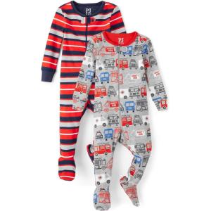 The Children’s Place boys And Toddler Snug Fit 100% Cotton Zip-front One Piece Footed Pajamas 2-pack(Hero Vehicles)