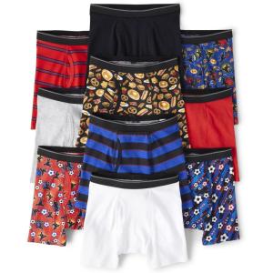 The Children’s Place boys Cotton Boxer Briefs Underwear Variety 10-pack(Black | China Red | Food Ninja_edge Blue | Foods_black | H/T Mist | See Comments | Soccer Balls_edge Blue | Soccer Ninja_china Red | Stripe 1_china Red | Stripe 5_edge Blue | White)