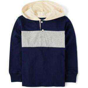 The Children’s Place boys Everyday Casual Hooded Long Sleeve T-shirt(Tidal Colorblock)