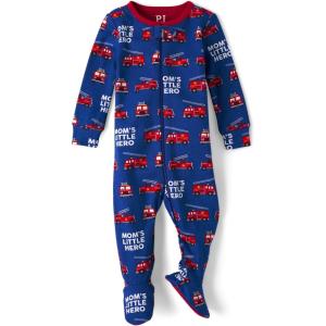 The Children’s Place boys Long Sleeve 100% Cotton Zip-front One Piece Footed Pajamas(Fire Trucks)