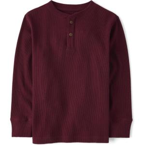 The Children’s Place boys Long Sleeve Thermal Henley Shirt(Redwood)