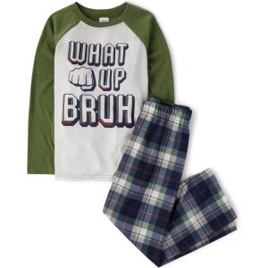 The Children’s Place boys Long Sleeve Top and Pants 2 Piece Pajama Set(What Up Bruh)