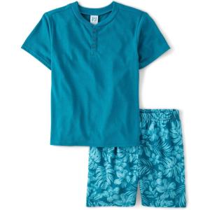 The Children’s Place boys Short Sleeve Top and Shorts 2 Piece Pajama Set(Tropical Blue)