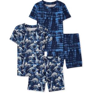 The Children’s Place boys Short Sleeve Top and Shorts Snug Fit 100% Cotton 2 Piece Pajama Set(Camo/Dino Glow 2-pack)