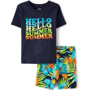 The Children’s Place boys Short Sleeve Top and Shorts Snug Fit 100% Cotton 2 Piece Pajama Set(Hello Summer Vibes)