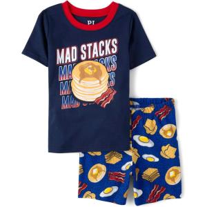 The Children’s Place boys Short Sleeve Top and Shorts Snug Fit 100% Cotton 2 Piece Pajama Set(Mad Pancake Stacks)