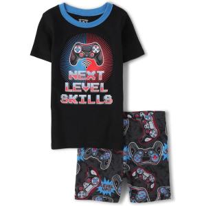The Children’s Place boys Short Sleeve Top and Shorts Snug Fit 100% Cotton 2 Piece Pajama Set(Next Level Skills)