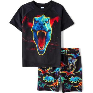 The Children’s Place boys Short Sleeve Top and Shorts,2 Piece Pajama Set(Bright Dinos)