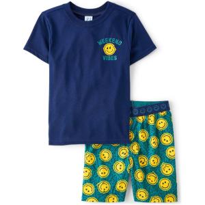 The Children’s Place boys Short Sleeve Top and Shorts,2 Piece Pajama Set(Happy Face Vibes)