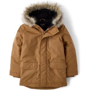 The Children’s Place boys Water and Wind Resistant Hooded Zip Front Parka Jacket(Brown Microfleece)