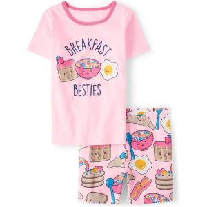 The Children’s Place girls 100% Cotton Short Sleeve Top and Shorts,2 Piece Pajama Set(Breakfast Besties)