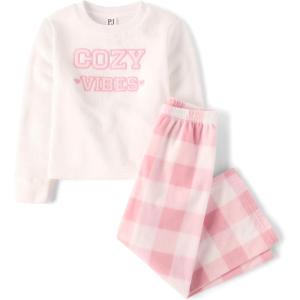 The Children’s Place girls 100% Fleece Long Sleeve Top and Pants,2 Piece Pajama Set(Cozy Club)