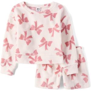 The Children’s Place girls 100% Fleece Long Sleeve Top and Shorts,2 Piece Pajama Set(Bunnys Tail Bows)