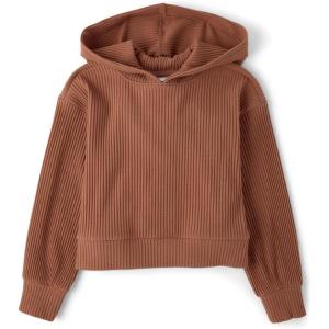The Children’s Place girls Active Long Sleeve Plush Hooded Sweatshirt(Pecan Pie Ribbed)