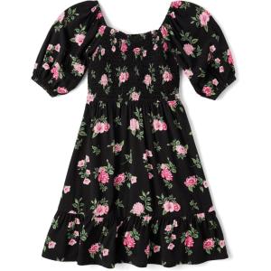 The Children’s Place girls Floral Smocked Babydoll Dress(Black Floral Smocked)