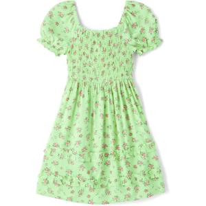 The Children’s Place girls Floral Smocked Babydoll Dress(Green Floral)
