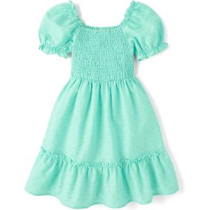 The Children’s Place girls Floral Smocked Babydoll Dress(Mint Tea)