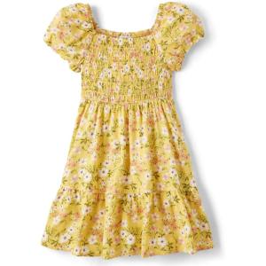 The Children’s Place girls Floral Smocked Babydoll Dress(Sunset Gold Floral Puff Sleeve)