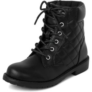 The Children’s Place girls Girls Lace Up Combat Boots(Black Quilted)
