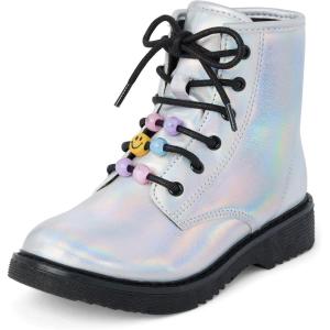 The Children’s Place girls Girls Lace Up Combat Boots(Metallic Silver)