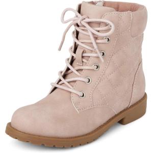 The Children’s Place girls Girls Lace Up Combat Boots(Pink Quilted)