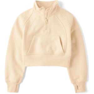 The Children’s Place girls Long Sleeve Fleece Quarter Zip Pullover(Frappe)