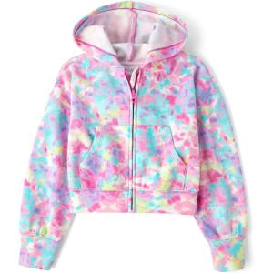 The Children’s Place girls Long Sleeve Hooded Fleece Full Zip Up(Bright Pink Tie Dye)