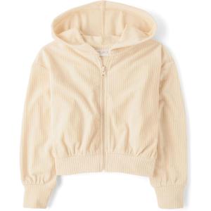 The Children’s Place girls Long Sleeve Hooded Fleece Full Zip Up(Frappe Velour Rib)