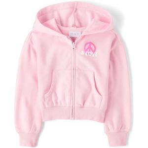 The Children’s Place girls Long Sleeve Hooded Fleece Full Zip Up(Pink)