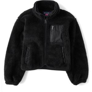 The Children’s Place girls Long Sleeve Sherpa Fleece Full Zip Jacket(Black)