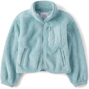 The Children’s Place girls Long Sleeve Sherpa Fleece Full Zip Jacket(Dusky Blue)