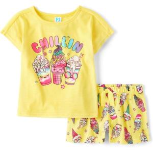 The Children’s Place girls Short Sleeve Top and Shorts,2 Piece Pajama Set(Chill Treats)