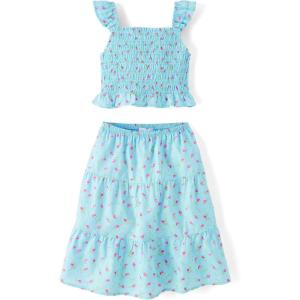 The Children’s Place girls Smocked Top and Skirt 2 Piece Set(Bubble Blue)