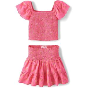 The Children’s Place girls Smocked Top and Skirt 2 Piece Set(In the Pink)