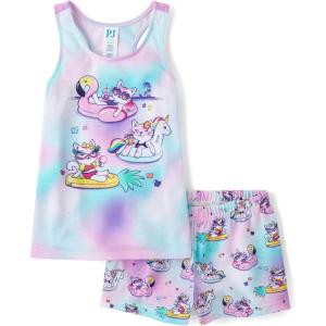 The Children’s Place girls Tank Top and Shorts 2 Piece Pajama Set(Time for Teal)