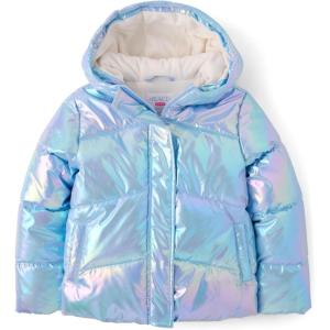 The Children’s Place girls Water and Wind Resistant Hooded Zip Front Puffer Jacket, Microfleece Lined(Blue Iridescent)