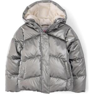 The Children’s Place girls Water and Wind Resistant Hooded Zip Front Puffer Jacket, Microfleece Lined(Metallic Silver)