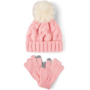 The Children’s Place girls Winter Hat and Mittens Cold Weather Set(Fuzzy Pink Cable Set)