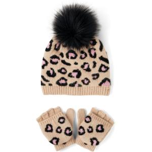 The Children’s Place girls Winter Hat and Mittens Cold Weather Set(Latte Leopard Set)