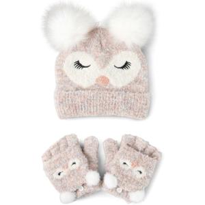 The Children’s Place girls Winter Hat and Mittens Cold Weather Set(Owl Set)