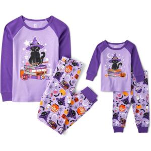 The Children’s Place unisex-baby And Kids, Sibling Matching, Holiday Pajama Sets, Cotton(Witchy Cat Halloween)