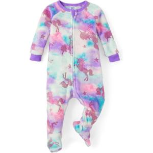 The Children’s Place unisex-baby And Toddler Fleece Zip-front One Piece Footed Pajama(Foil Unicorn)